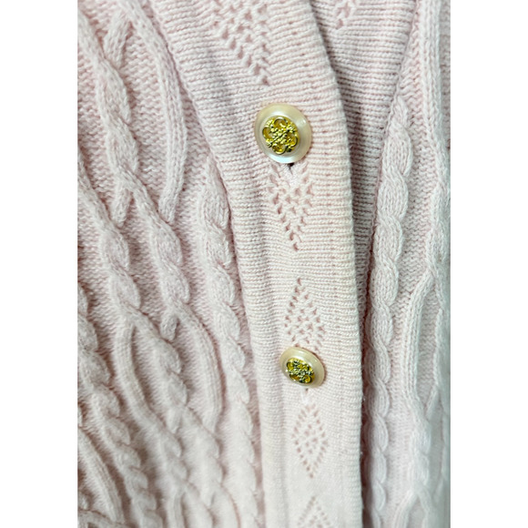 Vintage Angora Blend Pink Cable Knit Cardigan w/Gold Buttons Size M/L Coquette - Picture 7 of 11